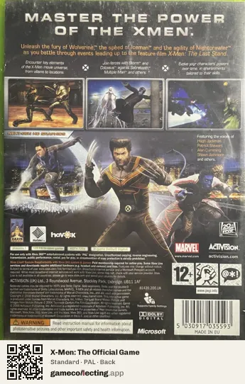 X-Men: The Official Game Xbox 360, PAL box back