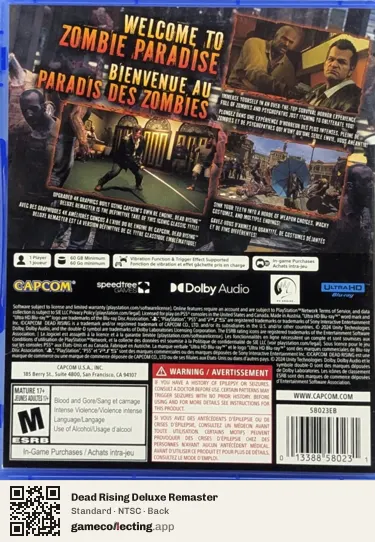 Dead Rising Deluxe Remaster PlayStation 5, NTSC box back