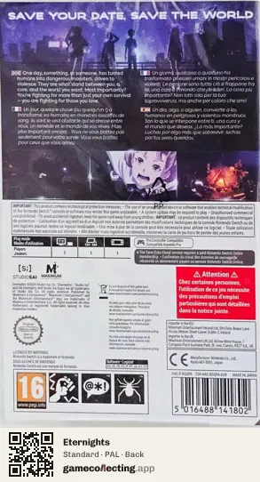 Eternights Nintendo Switch, PAL box back