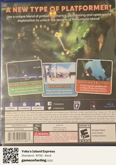 Yoku's Island Express PlayStation 4, NTSC box back