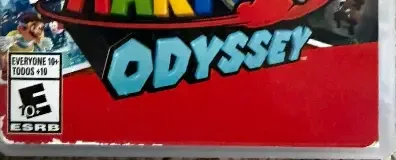 Super Mario Odyssey, the ESRB box on its front