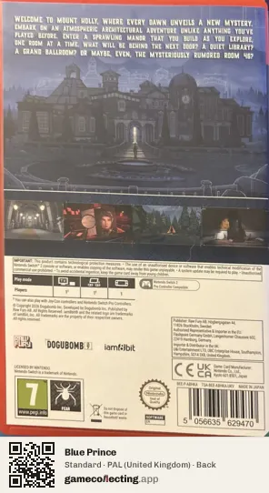 Blue Prince Nintendo Switch 2, United Kingdom box back
