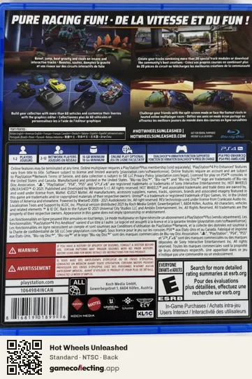 Hot Wheels Unleashed PlayStation 4, NTSC box back