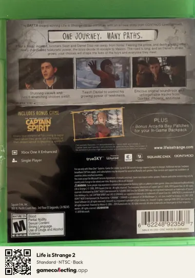 Life is Strange 2 Xbox One, NTSC box back