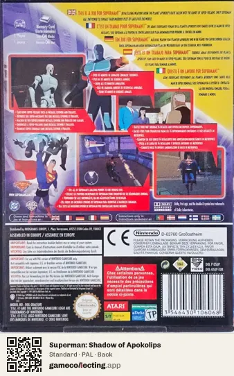 Superman: Shadow of Apokolips Nintendo GameCube, PAL box back