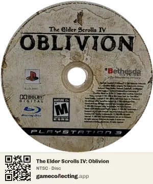The Elder Scrolls IV: Oblivion PlayStation 3, NTSC disc