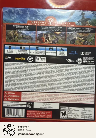 Far Cry 4 PlayStation 3, NTSC box back