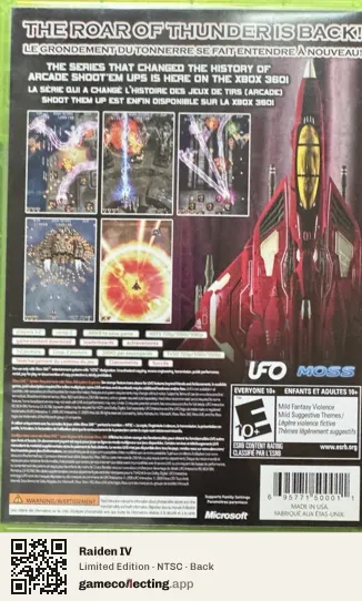 Raiden IV Xbox 360, NTSC box back