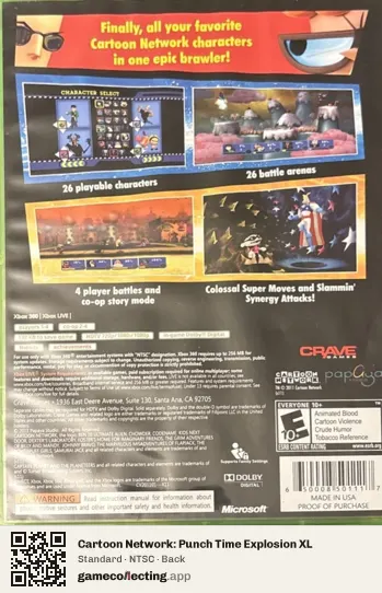 Cartoon Network: Punch Time Explosion XL Xbox 360, NTSC box back