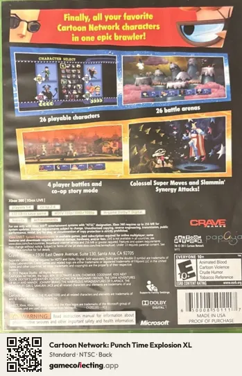 Cartoon Network: Punch Time Explosion XL Xbox 360, NTSC box back