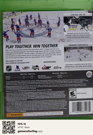 NHL 16 Xbox One, NTSC box back