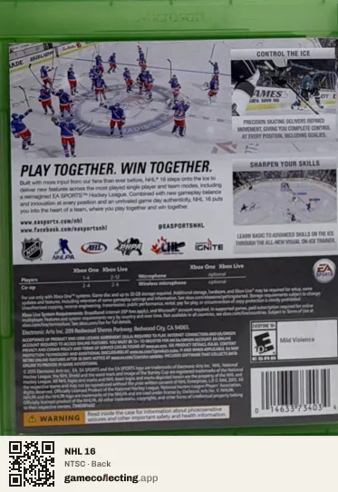 NHL 16 Xbox One, NTSC box back
