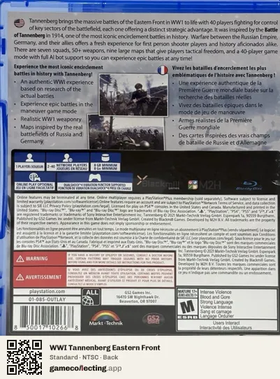 WWI Tannenberg Eastern Front PlayStation 4, NTSC box back
