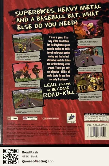 Road Rash PlayStation, NTSC box back