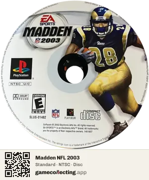 Madden NFL 2003 PlayStation, NTSC disc
