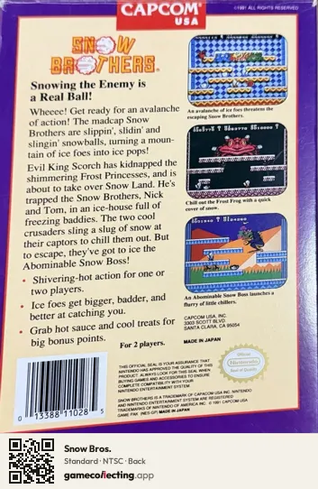 Snow Bros. Nintendo Entertainment System, NTSC box back