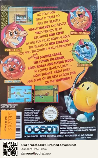 Kiwi Kraze: A Bird-Brained Adventure! Nintendo Entertainment System, PAL box back