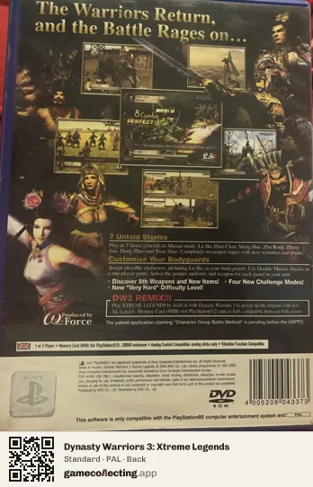 Dynasty Warriors 3: Xtreme Legends PlayStation 2, PAL box back