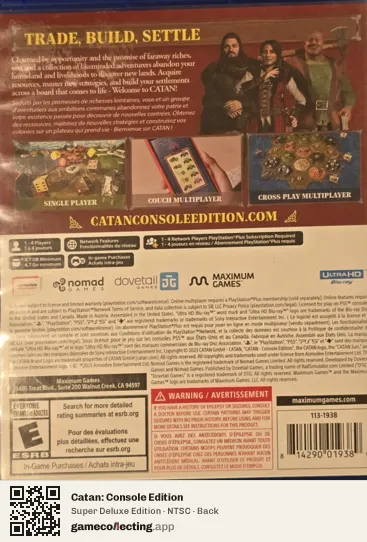 Catan: Console Edition PlayStation 5, NTSC box back