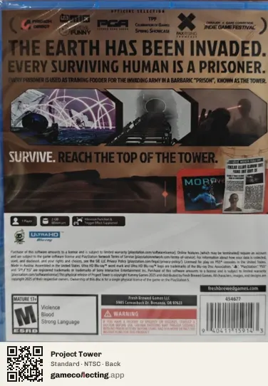 Project Tower PlayStation 5, NTSC box back