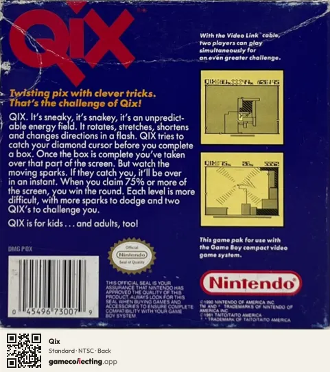 Qix Game Boy, NTSC box back