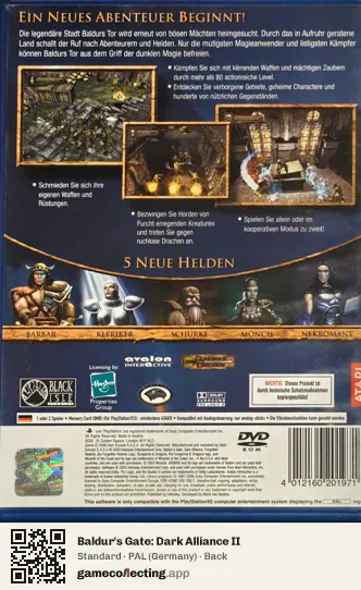 Baldur's Gate: Dark Alliance II PlayStation 2, Germany box back