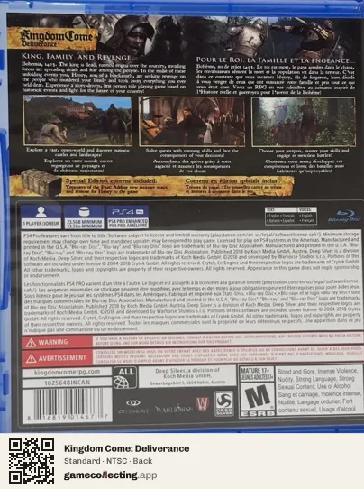 Kingdom Come: Deliverance PlayStation 4, NTSC box back