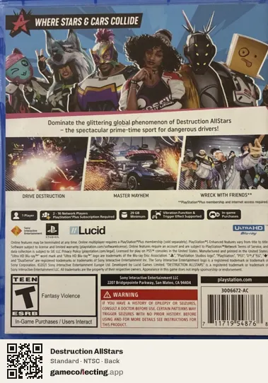 Destruction AllStars PlayStation 5, NTSC box back