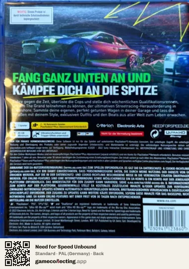 Need for Speed Unbound PlayStation 5, Germany box back