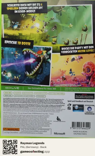 Rayman Legends Xbox 360, Germany box back