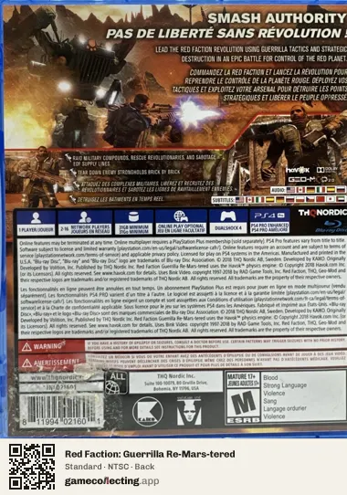 Red Faction: Guerrilla Re-Mars-tered PlayStation 4, NTSC box back