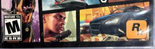 Grand Theft Auto V, the ESRB box on its front