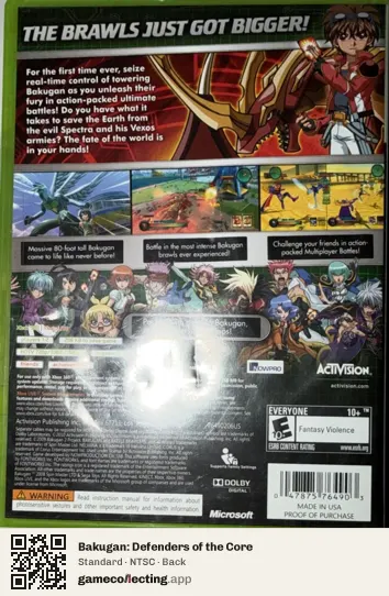 Bakugan: Defenders of the Core Xbox 360, NTSC box back