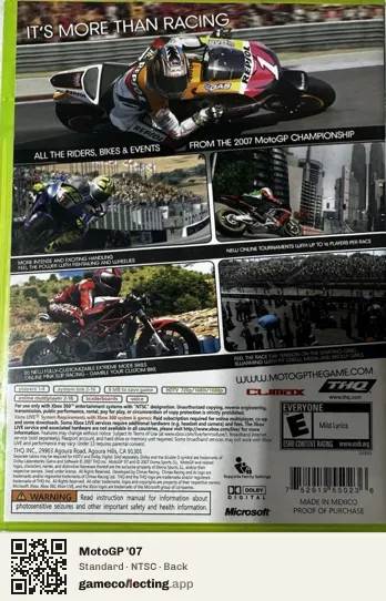 MotoGP '07 Xbox 360, NTSC box back