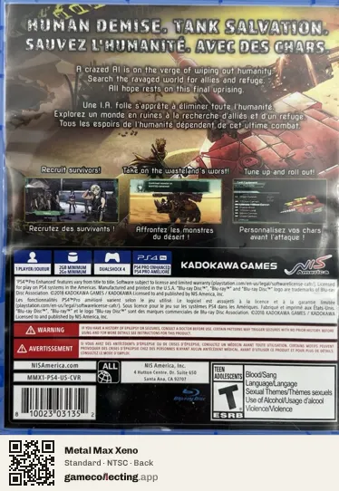 Metal Max Xeno PlayStation 4, NTSC box back