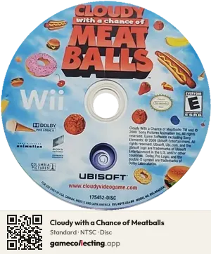 Cloudy with a Chance of Meatballs Nintendo Wii, NTSC disc
