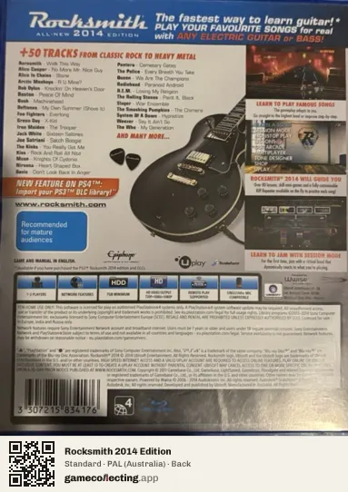 Rocksmith 2014 Edition PlayStation 4, Australia box back