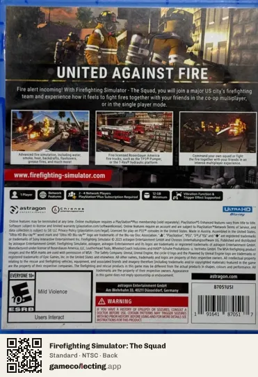 Firefighting Simulator: The Squad PlayStation 5, NTSC box back