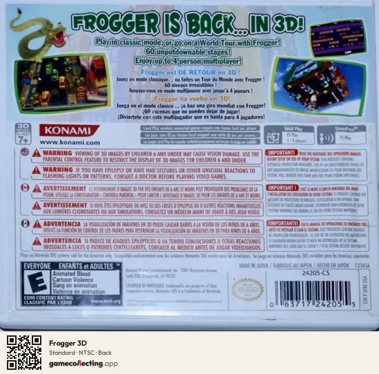 Frogger 3D Nintendo 3DS, NTSC box back