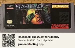 Flashback: The Quest for Identity Super Nintendo Entertainment System, NTSC cartridge label