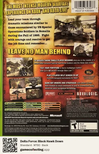 Delta Force: Black Hawk Down Xbox, NTSC box back