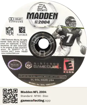 Madden NFL 2004 Nintendo GameCube, NTSC disc