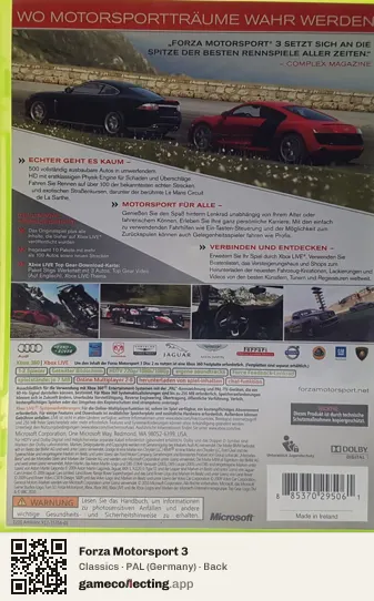 Forza Motorsport 3 Xbox 360, Germany box back