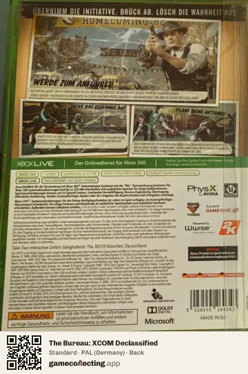 The Bureau: XCOM Declassified Xbox 360, Germany box back