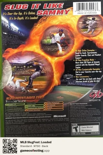 MLB SlugFest: Loaded Xbox, NTSC box back