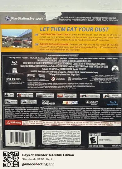 Days of Thunder: NASCAR Edition PlayStation 3, NTSC box back