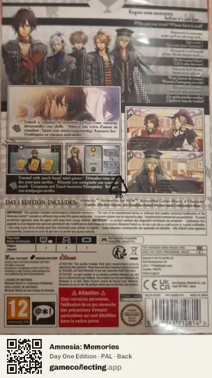 Amnesia: Memories Nintendo Switch, PAL box back