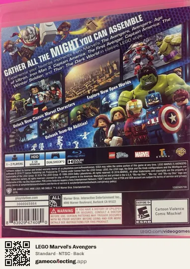 LEGO Marvel's Avengers PlayStation 3, NTSC box back