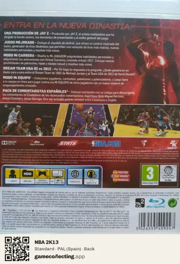 NBA 2K13 PlayStation 3, Spain box back