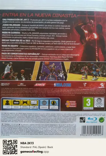 NBA 2K13 PlayStation 3, Spain box back